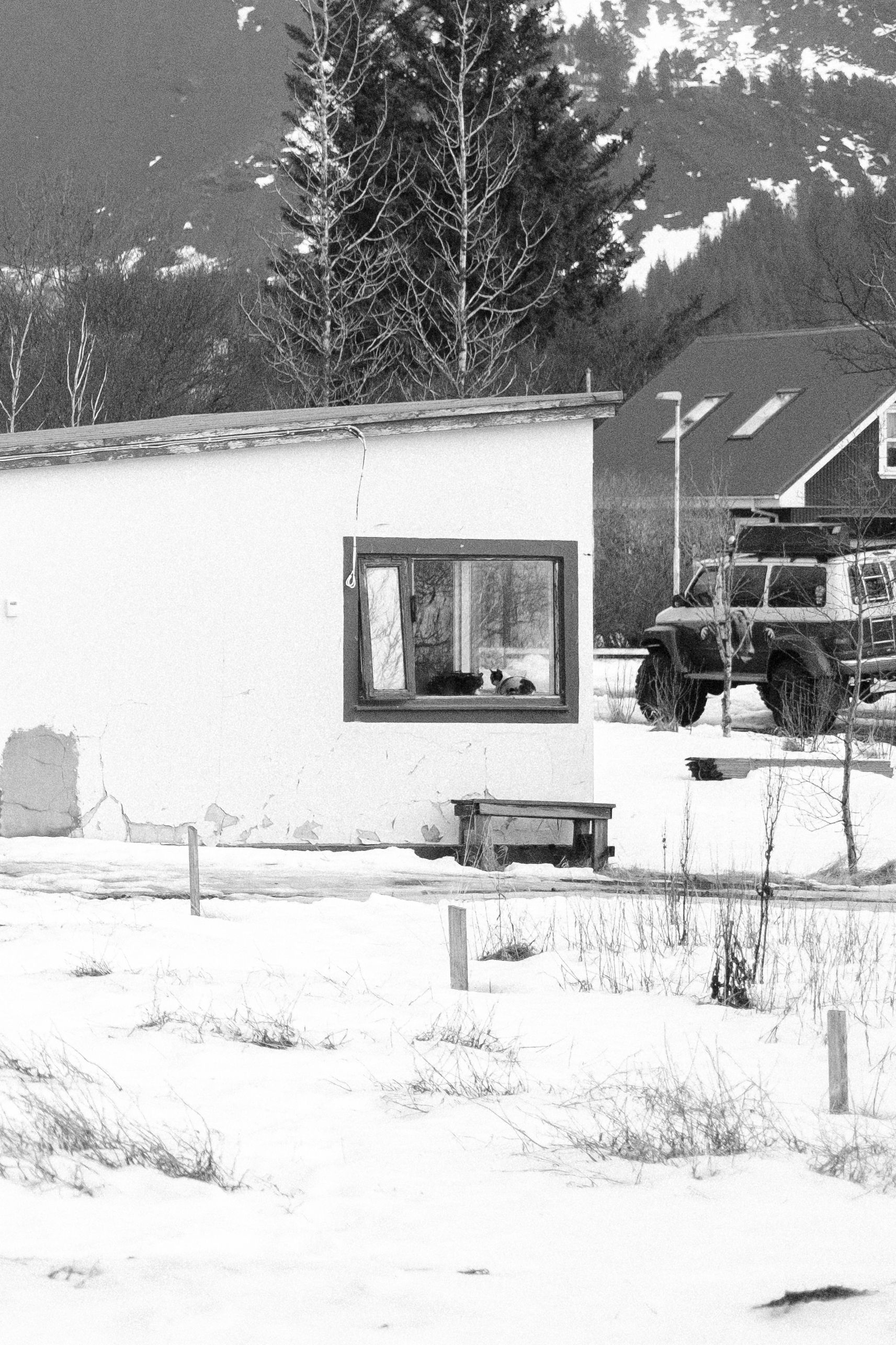 A black and white photo of a small and relatively old house covered in corrugated iron as was the style at the time.