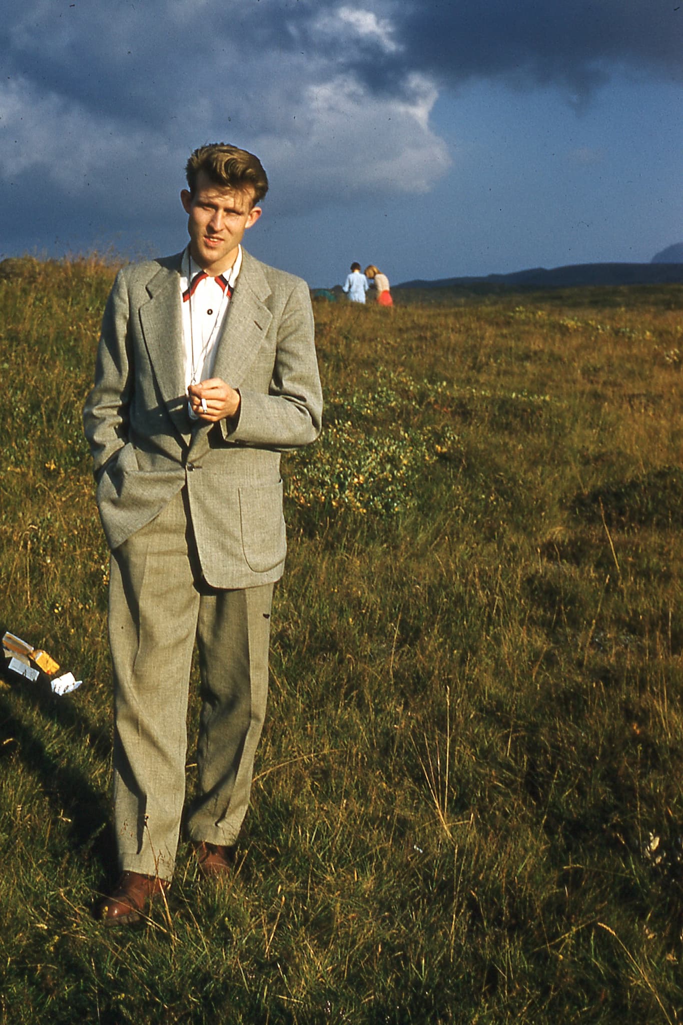 My granddad as a young man. Standing out in the Icelandic countryside. Clearly at a wedding even as his suit is quite fancy.