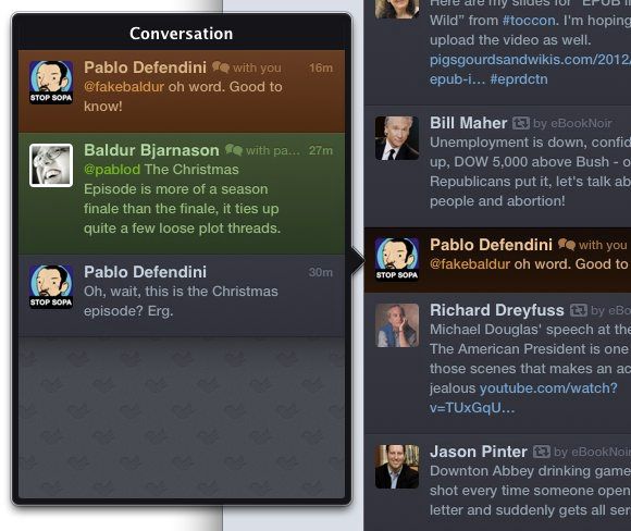 Twitterific uses explanatory windows for conversations